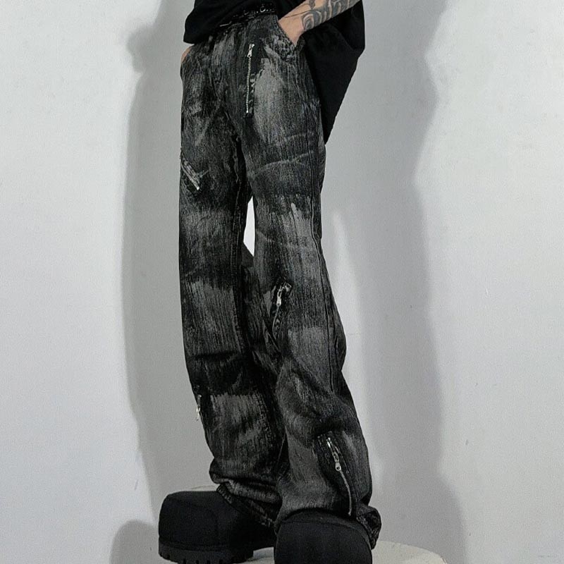 OEM Custom Batik Washed Jeans Flare Pants