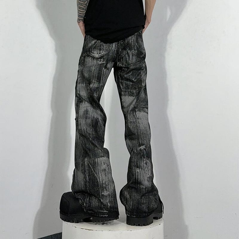 OEM Custom Batik Washed Jeans Flare Pants