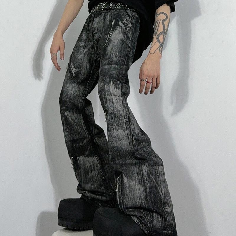 OEM Custom Batik Washed Jeans Flare Pants