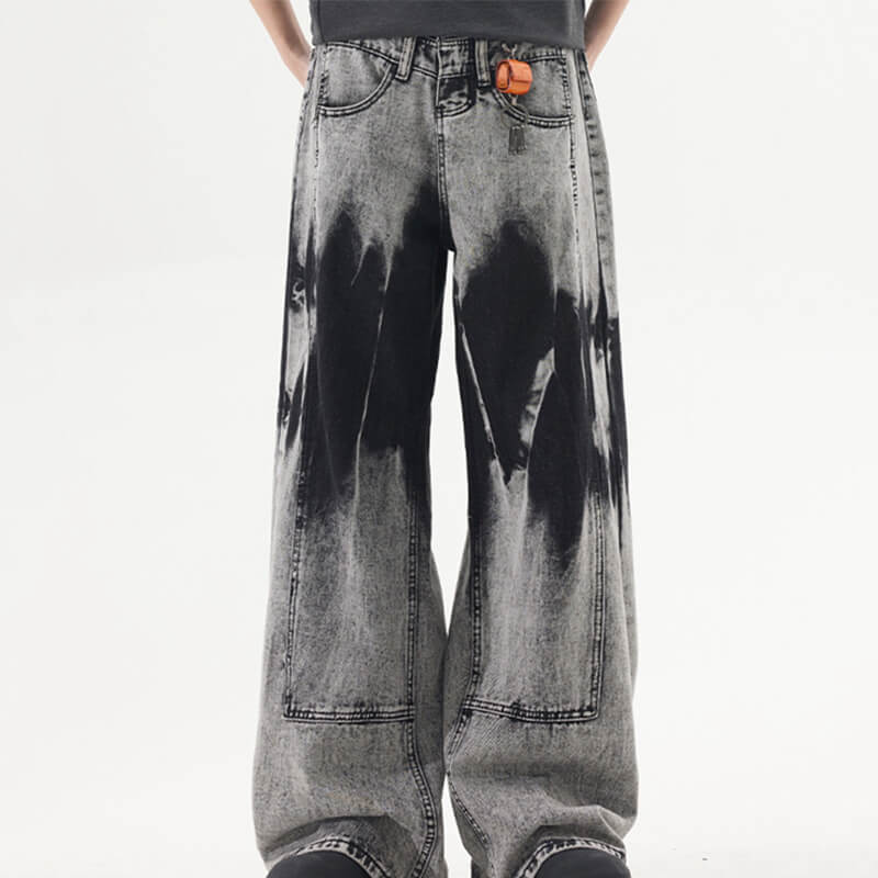 Custom Heavy Wash Wide Leg Pants Punk Jeans