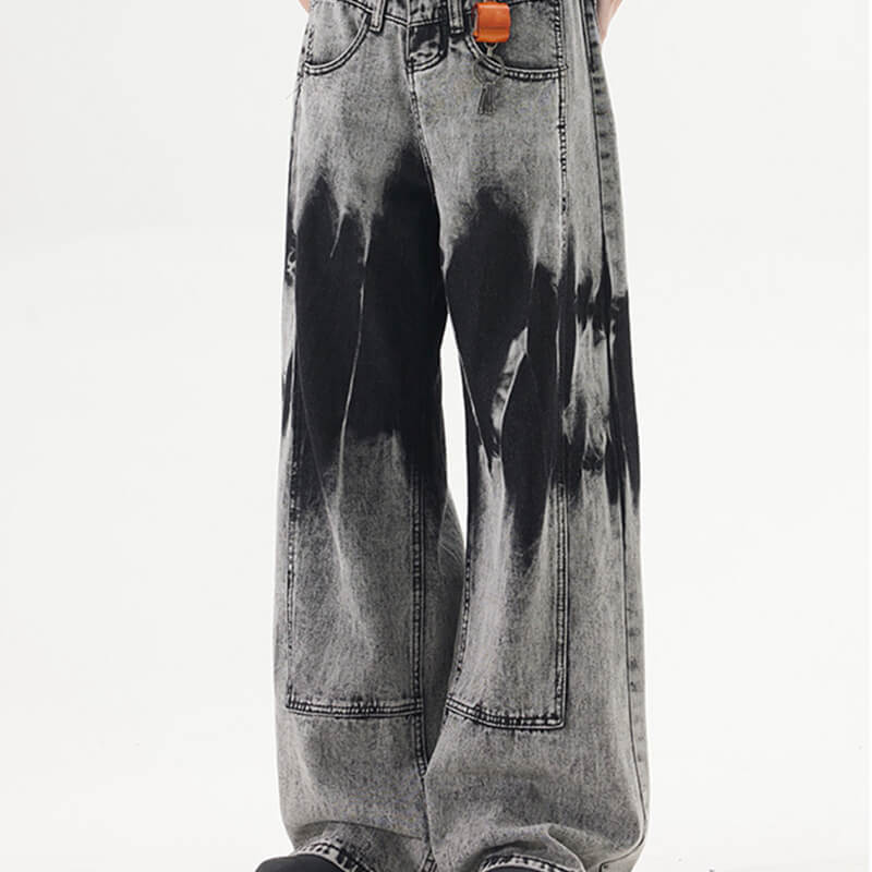 Custom Heavy Wash Wide Leg Pants Punk Jeans