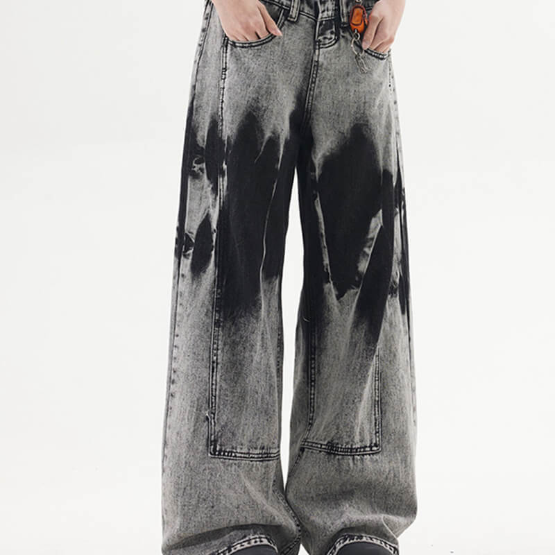 Custom Heavy Wash Wide Leg Pants Punk Jeans