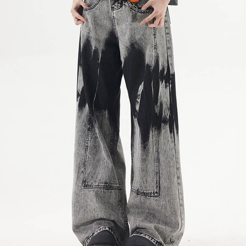 Custom Heavy Wash Wide Leg Pants Punk Jeans