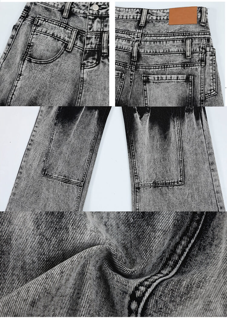 Custom Heavy Wash Wide Leg Pants Punk Jeans Details