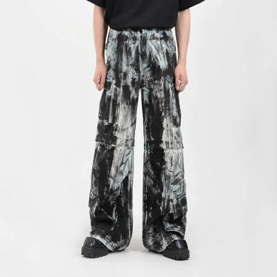 OEM Custom Vintage Tie-Dye Cargo Pants | Denim Fabrics | High Street Style | Custom Vintage Pants Manufacturer