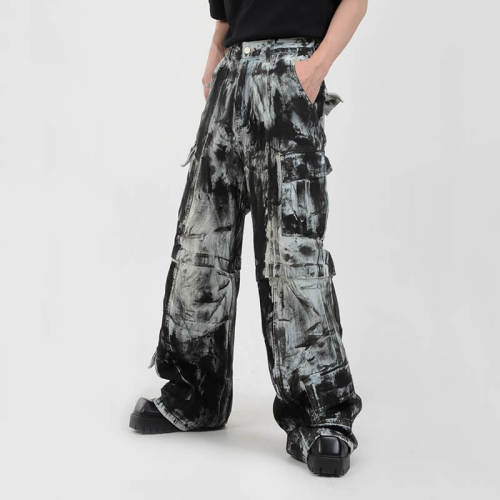 OEM Custom Vintage Tie-Dye Cargo Pants | Denim Fabrics | High Street Style | Custom Vintage Pants Manufacturer