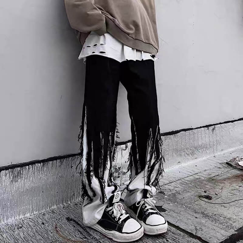 Custom Dark Style Punk Street Spliced Jeans