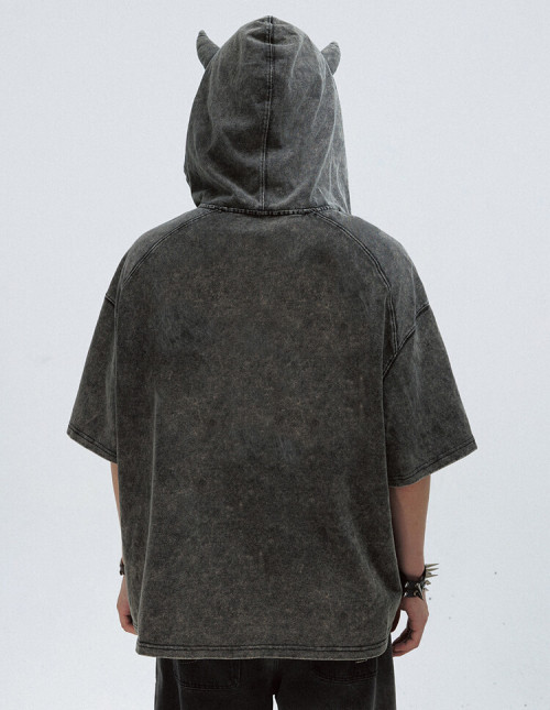 Custom Vintage Washed Hooded T-Shirt | Cotton Fabrics | Punk Style | Vintage T-Shirts Manufacturer