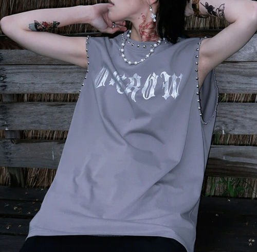 Custom Gothic Printed Studded Tank Tops | Cotton Fabrics | Goth Style | Vintage Tank Tops Manufacturer