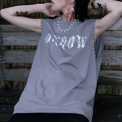 Custom Gothic Printed Studded Tank Tops | Cotton Fabrics | Goth Style | Vintage Tank Tops Manufacturer