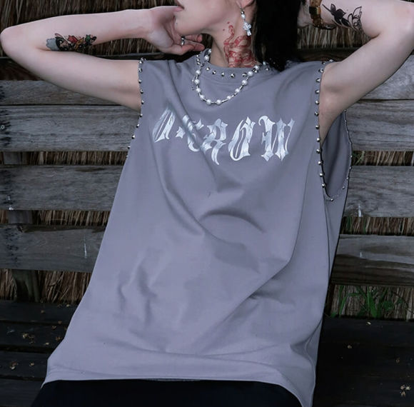 Custom Gothic Printed Studded Tank Tops | Cotton Fabrics | Goth Style | Vintage Tank Tops Manufacturer