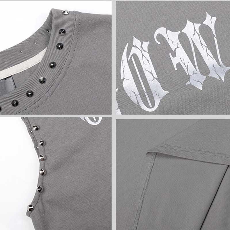 Custom Gothic Printed Studded Tank Tops Details