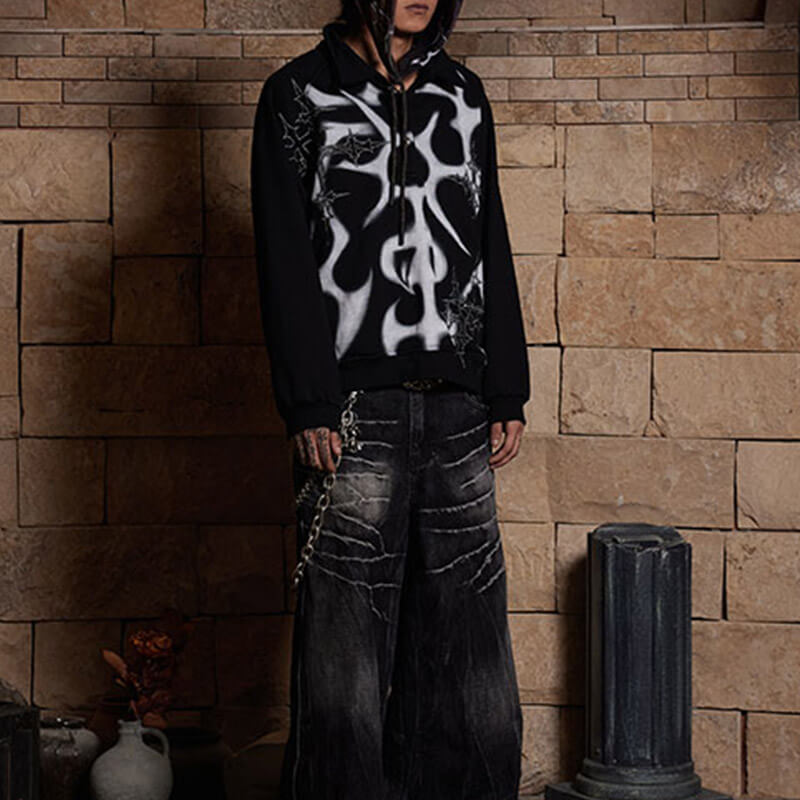 Custom Dark Punk Washed Hoodie Sweatshirt