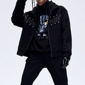 Custom Studded & Rhinestone Fleece Jacket | Fleece Fabric | Dark Style | Vintage Jacket Manufacturer