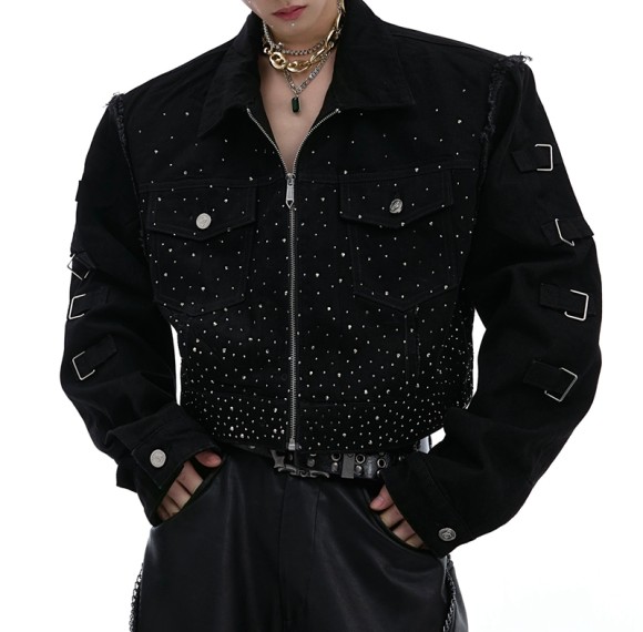 Custom Rhinestone Patchwork Short Denim Jacket | Denim Fabric | Vintage Style | Vintage Jacket Manufacturer