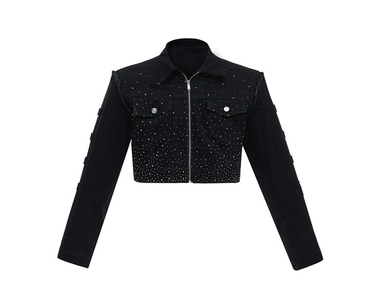 Custom Rhinestone Patchwork Short Denim Jacket