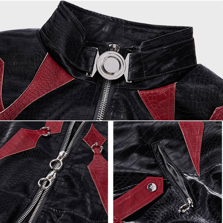 Custom Dark Punk Street Leather Jacket Details