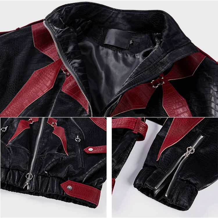 Custom Dark Punk Street Leather Jacket Details