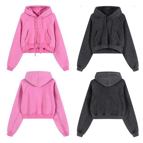 Custom Solid Color Snow Washed Cropped Hoodies