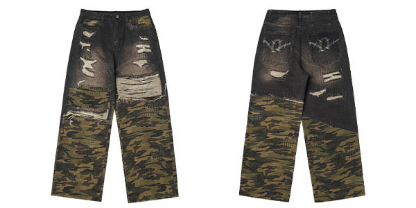 Washed and Spliced Camouflage Jeans