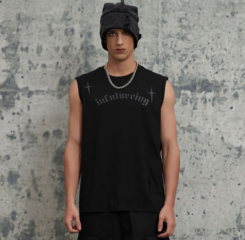 2025 Summer New Leather Applique Embroidered Vest | Dark Street Style | Streetwear Tank Top Manufacturer