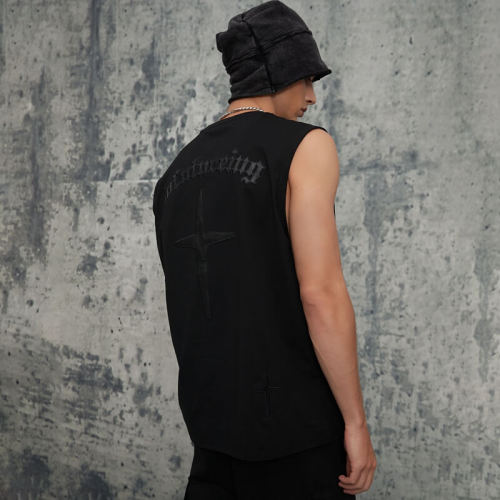 2025 Summer New Leather Applique Embroidered Vest | Dark Street Style | Streetwear Tank Top Manufacturer