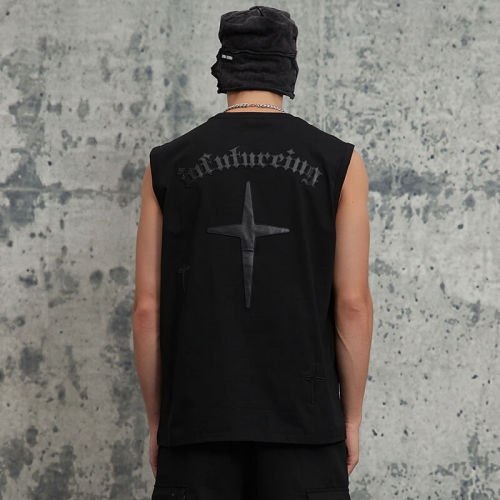 2025 Summer New Leather Applique Embroidered Vest | Dark Street Style | Streetwear Tank Top Manufacturer