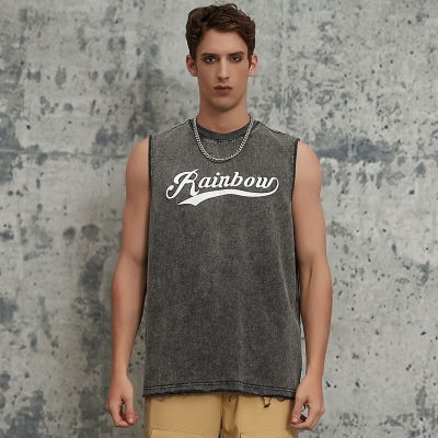 ORI231221-1 Sommer-Tanktop mit verstreutem Raglan-Design und Buchstaben-Print | Vintage-Streetstyle | Streetwear-Tanktop-Hersteller