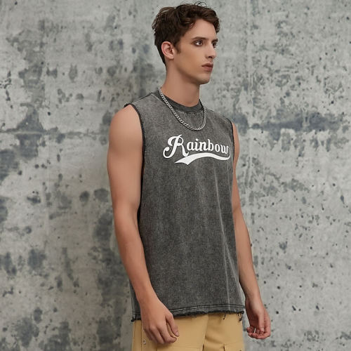 2025 Summer New Scattered Raglan Design Letter Print Tank Top | Vintage Street Style | Streetwear Tank Top Manufacturer