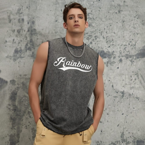 2025 Summer New Scattered Raglan Design Letter Print Tank Top | Vintage Street Style | Streetwear Tank Top Manufacturer