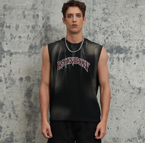 Custom Washed Letter Printed Sleeveless T-Shirts | 200GSM 100% Cotton Fabrics | Support OEM/ODM