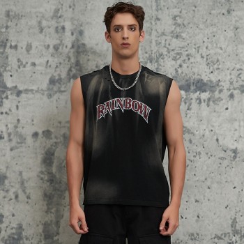2025 Retro Original Design | Vintage Washed Letter Printed Sleeveless T-Shirts | Sun Dried & DTG