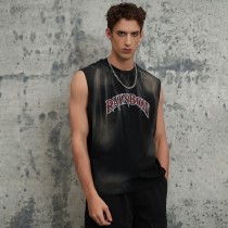 Custom Washed Letter Printed Sleeveless T-Shirts | 200GSM 100% Cotton Fabrics | Support OEM/ODM
