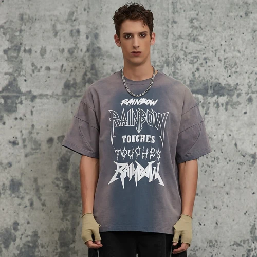 Custom Vintage Street Gradient Washed Print T-shirt | 100% Cotton | Screen Printing & Sun Dried
