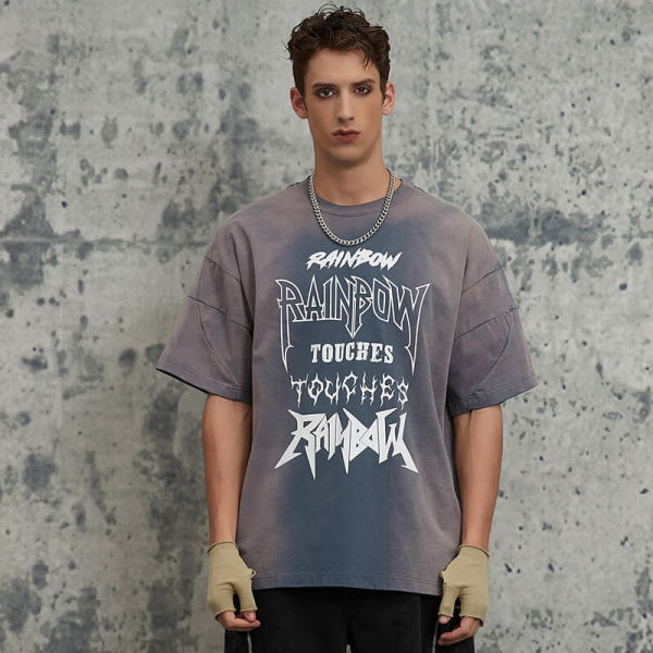 2025 Summer New Stopper Outflap Washed Gradient Do-over Letter Print T-shirts | Vintage Street Style | Streetwear T-shirts Manufacturer