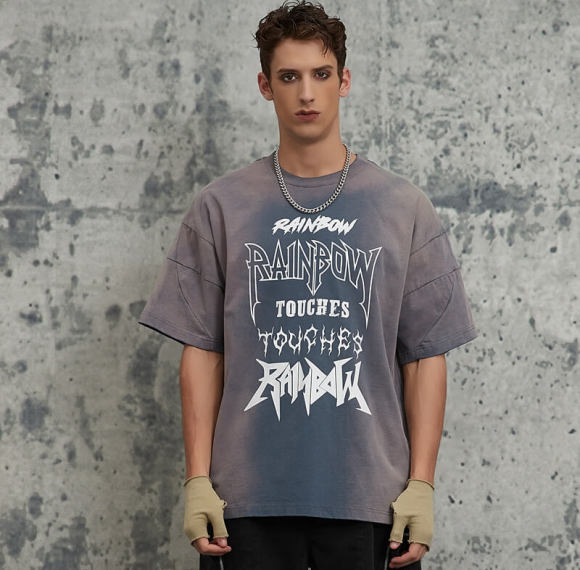 Custom Vintage Street Gradient Washed Print T-shirt | 100% Cotton | Screen Printing & Sun Dried