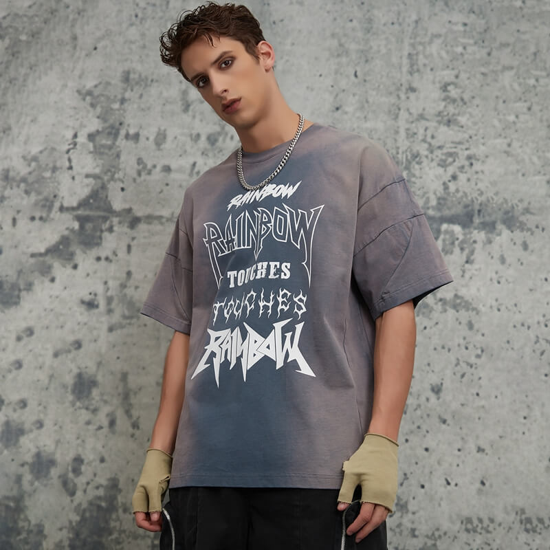 2025 Summer New Stopper Outflap Washed Gradient Do-over Letter Print T-shirts