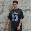 2025 Лето Новые спортивные футболки с принтом букв Spray Horse Hooded Aged Raglan | Винтажный уличный стиль | Производитель уличных футболок