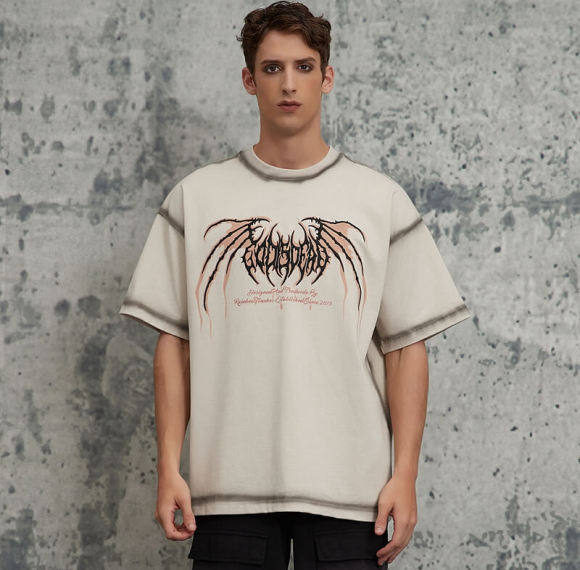 2025 Original Design Gothic Themed Printed Oversized Washed T-shirt | Sun Dried & DTG & Embroidery