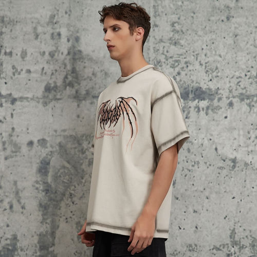 2025 Sommer Neues dunkles T-Shirt mit Monogramm-Aufdruck und Farbspray | Dunkler Streetstyle | Hersteller von Streetwear-T-Shirts