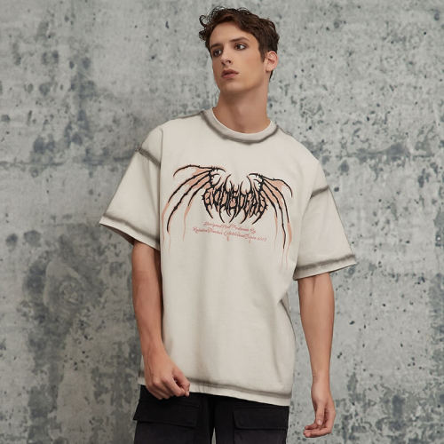 2025 Sommer Neues dunkles T-Shirt mit Monogramm-Aufdruck und Farbspray | Dunkler Streetstyle | Hersteller von Streetwear-T-Shirts