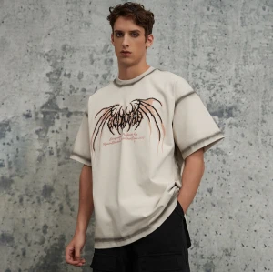 2025 Original Design Gothic Themed Printed Oversized Washed T-shirt | Sun Dried & DTG & Embroidery