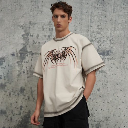 2025 Sommer Neues dunkles T-Shirt mit Monogramm-Aufdruck und Farbspray | Dunkler Streetstyle | Hersteller von Streetwear-T-Shirts