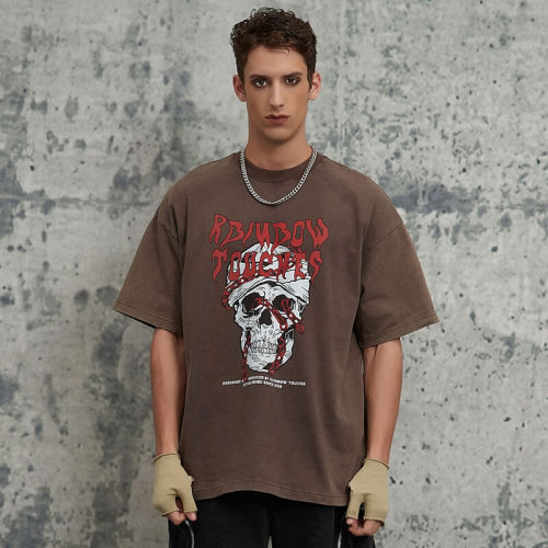 Summer Mens Skull Print T-shirt | Gothic T-shirt Design | Streetwear T-shirts Manufacturer | OEM/ODM