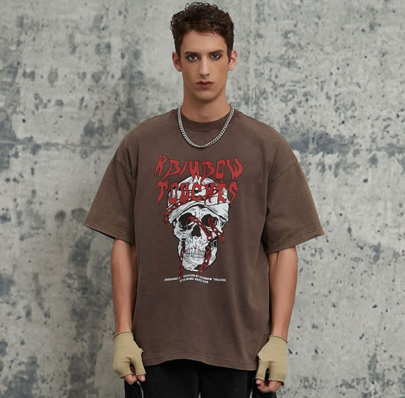 Custom Washed Skull Graphic T-shirts | 305G Heavyweight Cotton Fabric | OEM T-shirts Manufacturer
