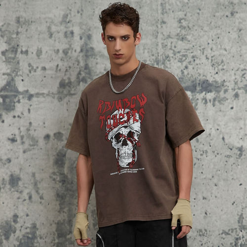 Summer Mens Skull Print T-shirt | Gothic T-shirt Design | Streetwear T-shirts Manufacturer | OEM/ODM