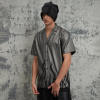 Sommer-Neuheit: Kurzarmhemd aus Kunstleder mit Flammen-Print | Vintage-Streetstyle | Hersteller von Streetwear-Shirts
