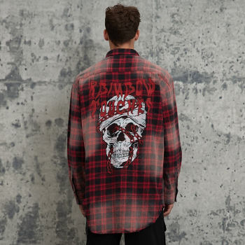 Fall Original Design Red & Black Plaid Sun Dried Torn Long Sleeve Shirt | Dark Street Style | Streetwear Shirts Manufacturer