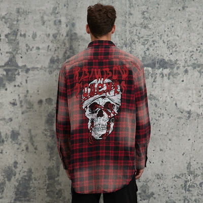 Fall Original Design Red & Black Plaid Sun Dried Torn Long Sleeve Shirt | Dark Street Style | Streetwear Shirts Manufacturer