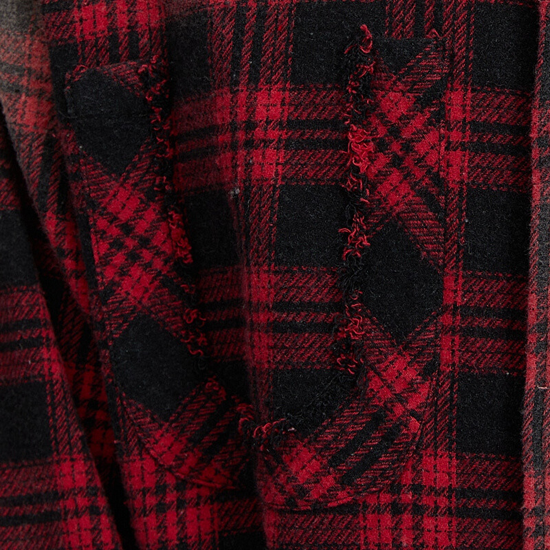 Fall Original Design Red & Black Plaid Sun Dried Torn Long Sleeve Shirt